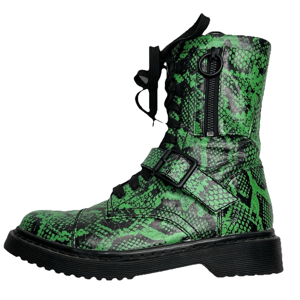 Current Mood Green Snakeskin Faux Leather Combat‎ Boots Women's 8M Grunge Y2K